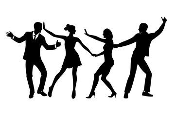 Set of dancing people silhouettes solo and couple vector