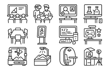 Online ar station icons icon remote pod educational gamified learning vector kiosk