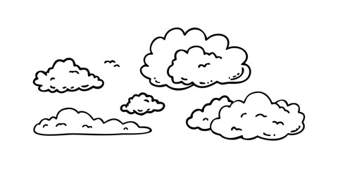 Simple doodle clouds in various shapes with transparent background