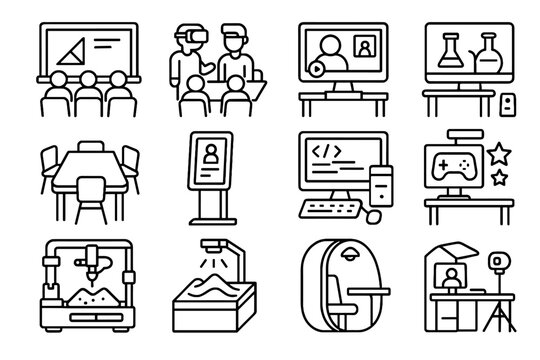 Online ar station icons icon remote pod educational gamified learning vector kiosk