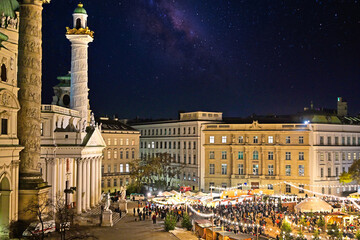 Christmas market on Karlsplatz in Vienna at night