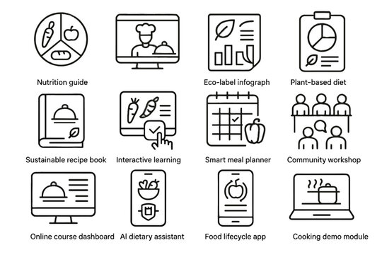 Meal icons guide sustainable planner vector diet course icon food learning chart