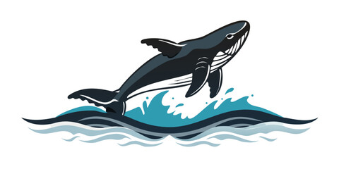 Stylized whale breaching ocean waves water © RABBY