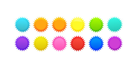 Ten colorful spiky starburst shapes circle graphic