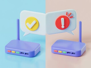 Internet router with good and bad connection status icons