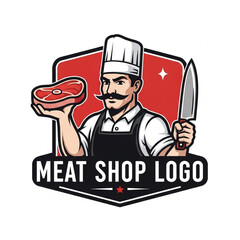 Professional butcher holding steak meat shop logo illustration