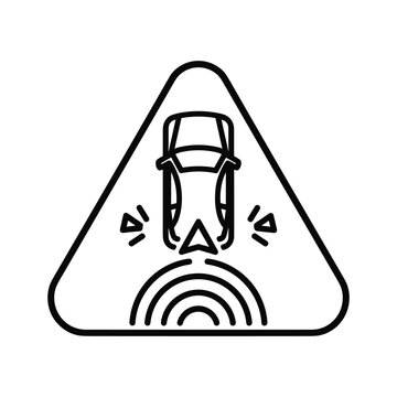 Black and white icon representing car blind spot monitoring system alert