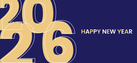 Happy new year 2026 greeting banner with gold numbers