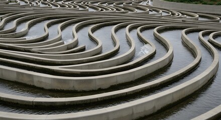The intricate, engineered slopes of water channels.