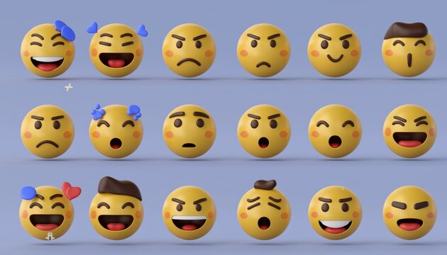 Three Rows of 3D Emojis Displaying Diverse Expressions