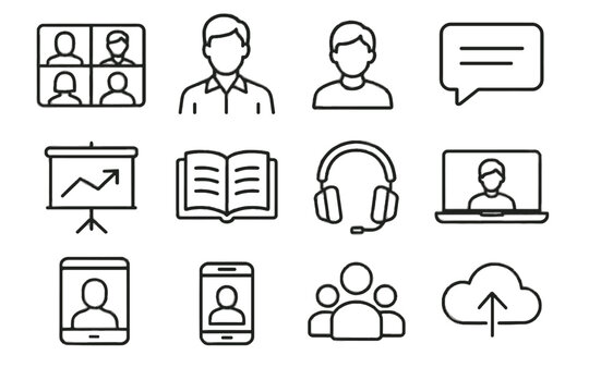 Classroom online smartphone teacher avatar bubble icon presentation open call icons vector