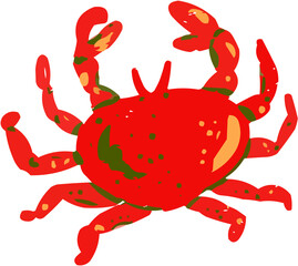A stylized, bright orange crab vector illustration. This graphic is ideal for children's books, ocean-themed party decorations, seafood boil graphics, or educational materials about marine life.