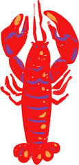 A vivid, stylized vector illustration of a red lobster with detailed claws and antennae. Perfect icon for high-end restaurant menus, fish markets, or seafood festival promotions. Isolated element.