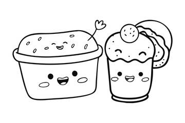 Two happy cartoon cupcakes with smiling faces dessert