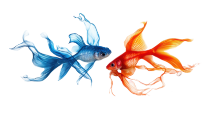 Vibrant Blue and Orange Fish on Transparent Background