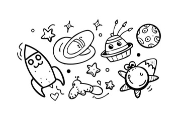 Whimsical alien face with swirling eyes on white background