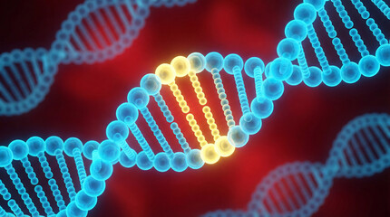 DNA strand with highlighted section genetic research and biotechnology concept 3D render