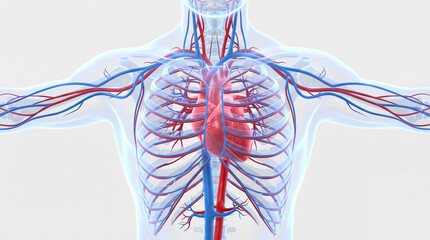 Human heart and vascular system anatomical illustration of blood vessels for medical and educational