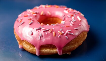 pink glazed donut shines with sprinkles drips and bakery freshness ideal for food photography ads or dessert blog design