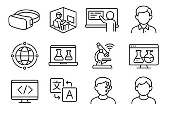 Lab virtual chemistry vector interface vr learning microscope tutor icon wifi icons