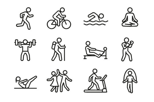 Vector rope cycling workout yoga dancing weightlifting running collection boxing swimming icon