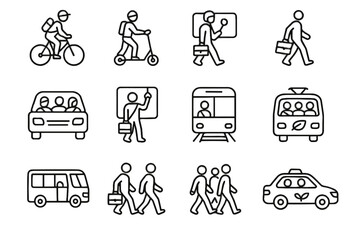 Vector commuting coworker passenger walking metro colleagues train icons icon eco walk