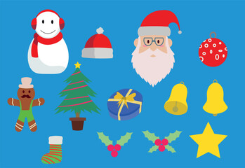 set of christmas vector cartoon icons