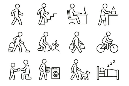 Activity stair daily shopping vector climbing routine pet cleaning icon walking icons