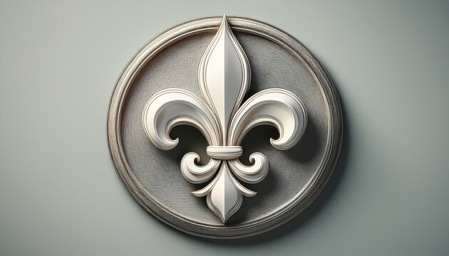 white fleur de lis emblem presents clean smooth texture with subtle shadows ideal for branding product showcase social media backdrop