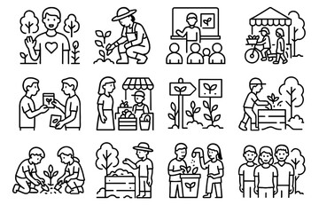 Kids delivery planting workshop vector garden icons class farming volunteer urban icon