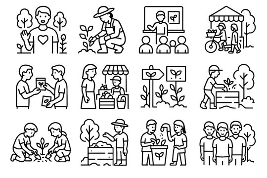 Kids delivery planting workshop vector garden icons class farming volunteer urban icon