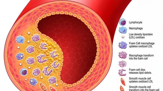 Cross section of artery with plaque buildup illustration of atherosclerosis concept for medical and 