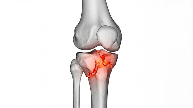 Knee joint fracture illustration bone injury with red inflamed area medical visualization for educat