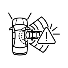 Car warning icon showing collision avoidance system detecting object