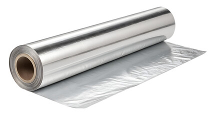 Rolled-up aluminum foil isolated on transparent background
