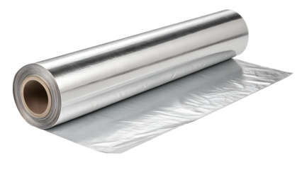 Rolled-up aluminum foil isolated on transparent background
