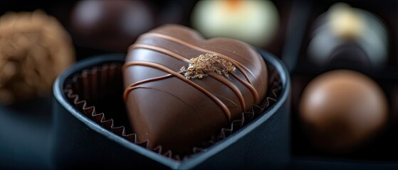Heart-shaped chocolates in an elegant black box create a romantic atmosphere for a Valentine's Day celebration with delicious treats