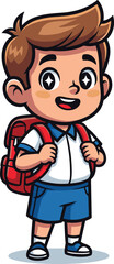 Cute cartoon schoolboy standing with backpack, smiling young student ready for school, cheerful child character illustration for education and learning themes