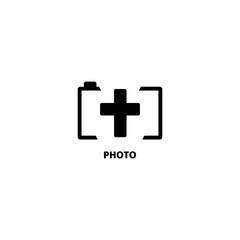Photo Camera Icon cross isolated black on white background.