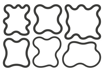 Six unique abstract organic shapes with thick black outlines