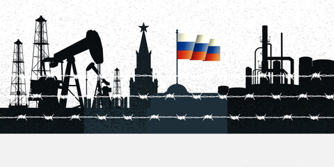 Embargo of Russian oil, Russo-Ukrainian war, sanctions, price cap banner, background concept. Global Partnership, trade, economic, border relationship 	
