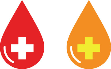 Fototapeta premium Two stylized blood drop icons with plus signs inside red and orange