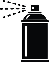 A simple black and white icon depicting a spray can in use