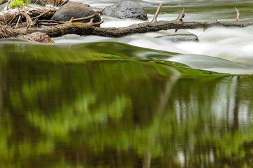 The Manitowish River, just before entering the boulders and rapids near Boulder Junction, Wisconsin provides interesteing swirls and reflections across its smooth surface