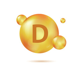 Vitamin D gold capsule. Pill capcule vector illustration isolated on white background. Nutrition skin care. Beauty and health vector concept. Vector illustration