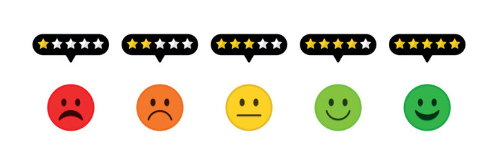 Emoji feedback scale with stars line Icon. Customer's service and evaluation review sign. Angry, sad, neutral and happy emoticon set. Emoticon feedback. Vector illustration