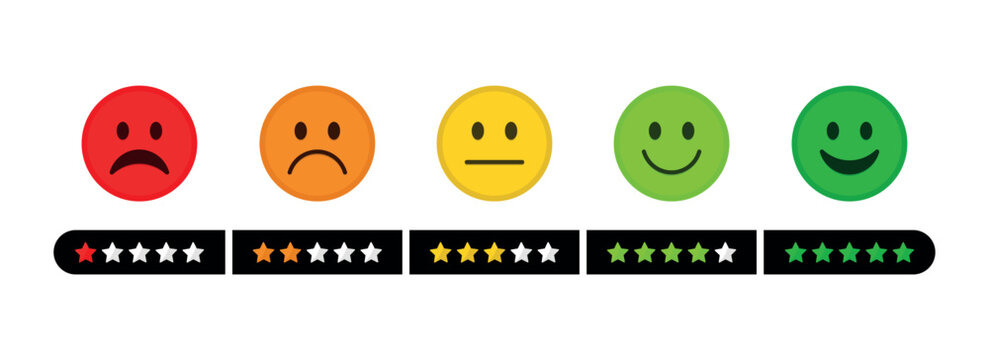 Emoji feedback scale with stars line Icon. Customer's service and evaluation review sign. Angry, sad, neutral and happy emoticon set. Emoticon feedback. Vector illustration