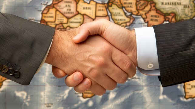 Handshake represents collaboration and partnership in the global business environment