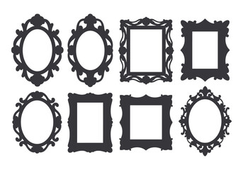 Collection of ornate black decorative picture frames