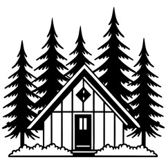 Obraz premium Cabin in the Woods A Serene Forest Retreat Illustration.